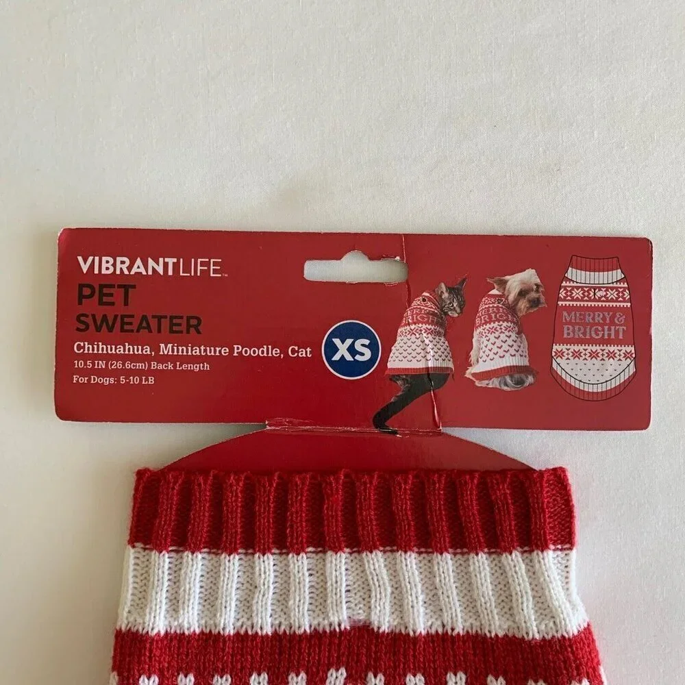 Vibrant Life Holiday Merry Bright Snowflakes Dog/Cat Sweater XS New